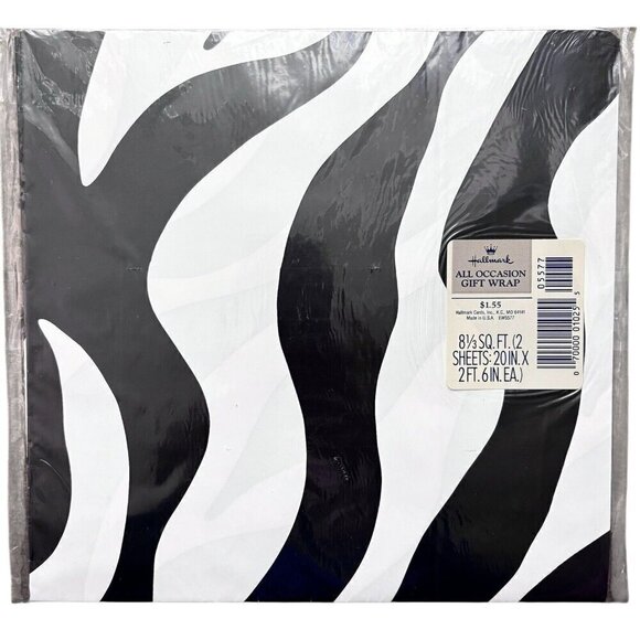 Zebra Pattern Hallmark VTG 90s Gift Wrap Paper NEW  8 1/3 Sq Ft (2 Sheets) - Picture 1 of 4
